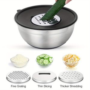 30pcs Premium Stainless Steel Mixing Bowl Set Kitchen Essentials for Mixing and Serving - Non-Slip, Grater Attachment, Sealing Lids, Clip on Pasta Straine and Various Sizes (5QT, 4.5QT, 3.5QT, 3QT, 2.1QT, 1.5QT) Dishwasher Safe Idea Gift Women
